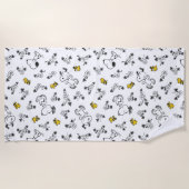 Serviette De Plage cacahuètes | Snoopy & Woodstock B&W Flower Motif (Devant)