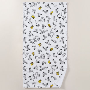 Serviette De Plage cacahuètes   Snoopy & Woodstock B&W Flower Motif
