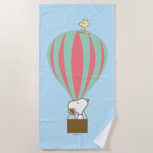 Serviette De Plage cacahuètes | Snoopy & Woodstock Hot Air Balloon (Devant)