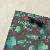 Serviette De Plage cactus and ladybutern pattern - black background (En situation)