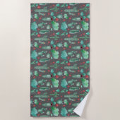 Serviette De Plage cactus and ladybutern pattern - black background (Devant)