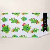 Serviette De Plage Cactus mignons, Cactus Motif, Succulent, Votre Nom (Devant)
