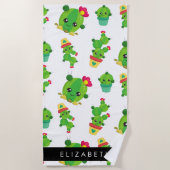 Serviette De Plage Cactus mignons, Cactus Motif, Succulent, Votre Nom (Devant)