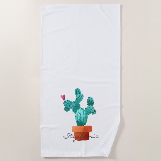 Serviette De Plage Cactus Nom du coeur Sud-Ouest Désert Amour Amusant (Devant)