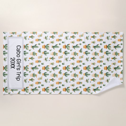 Serviette De Plage Cactus pointillés sur blanc (Devant)