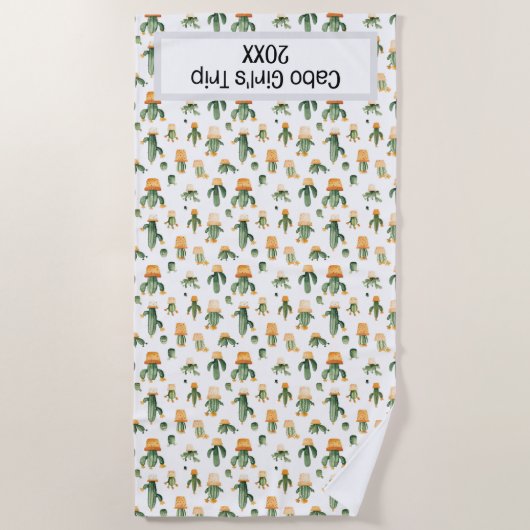 Serviette De Plage Cactus pointillés sur blanc (Devant)