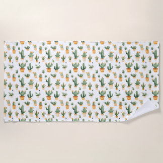 Serviette De Plage Cactus pointillés sur blanc