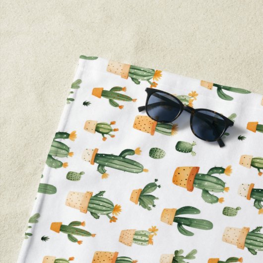 Serviette De Plage Cactus pointillés sur blanc (En situation)
