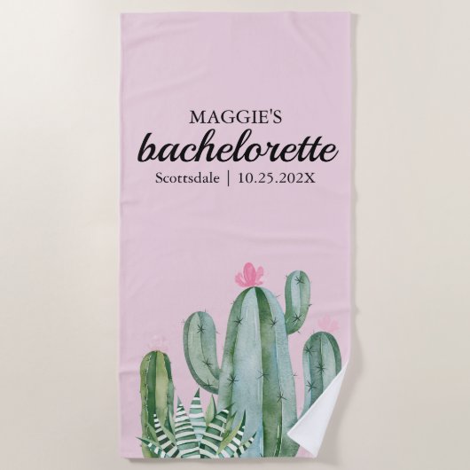 Serviette De Plage Cactus Succulent Désert Bachelorette rose (Devant)