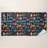 Serviette De Plage Cactus tiré par la main dans le motif de style de (Devant)
