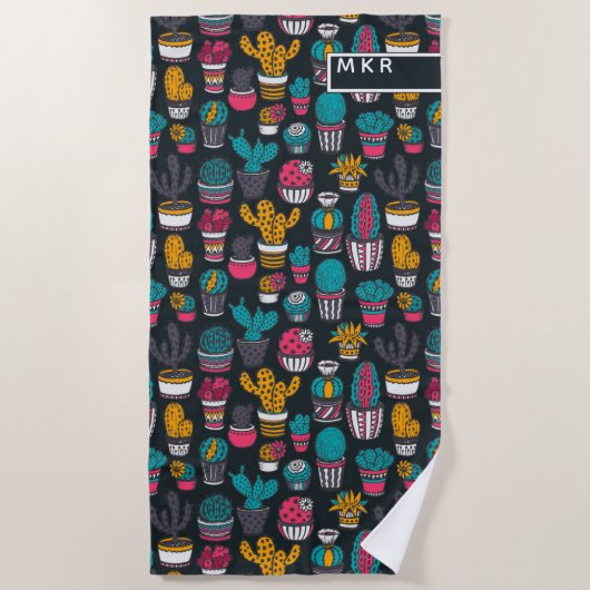 Serviette De Plage Cactus tiré par la main dans le motif de style de (Devant)