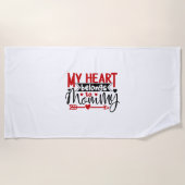 Serviette De Plage Cadeau Couple Mon Coeur Appartient À Maman (Devant)