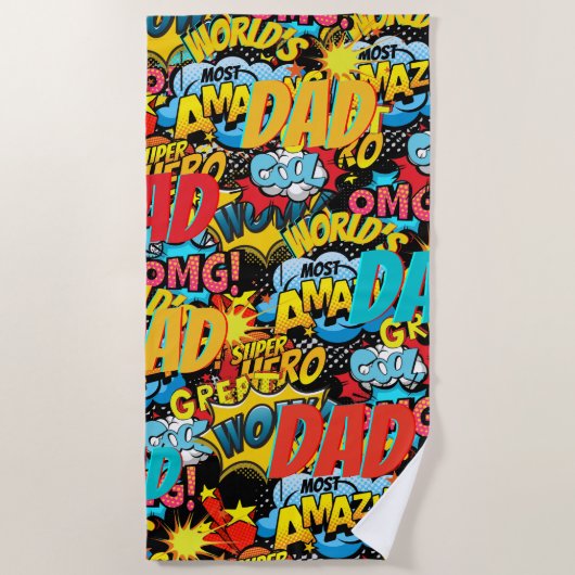 Serviette De Plage Cadeau DAD de marque personnalisée - Comic Superhe (Devant)