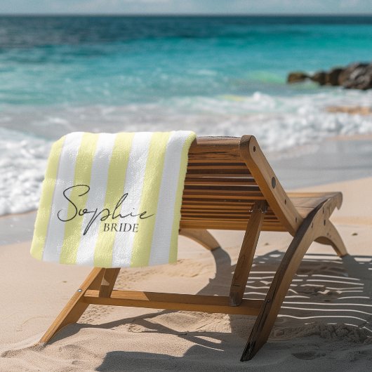 Serviette De Plage Cadeau de Demoiselle d'Honneur à Rayures Jaunes Ma