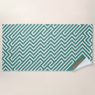 Serviette De Plage Cadeau de fête de Bachelor Design Vert Blanc Moder
