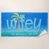 Serviette De Plage Cadeau de mariage Palmier Femme Océan Bleu Vert (Devant)