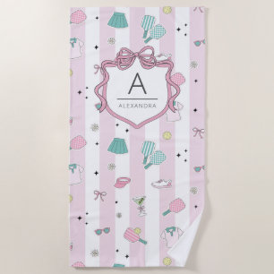 Serviette De Plage Cadeau de pickleball rose prépa avec monogramme po