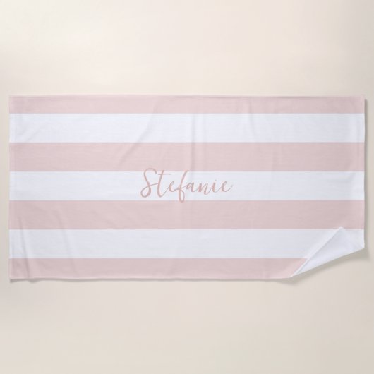 Serviette De Plage Cadeaux de bapteme chic élégant rayure rose (Devant)