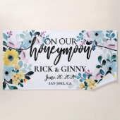 Serviette De Plage Cadeaux de Lune de Miel Floral Personnalisés (Devant)