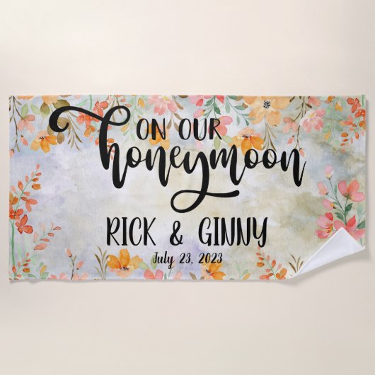 Serviette De Plage Cadeaux de lune de miel floraux aquarelle personna (Devant)
