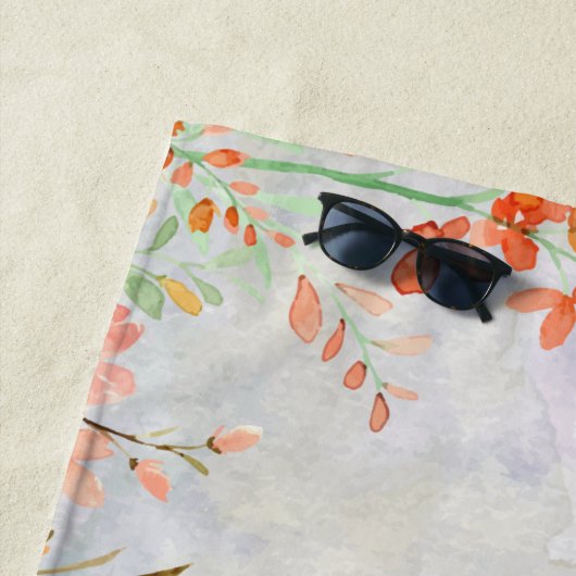 Serviette De Plage Cadeaux de lune de miel floraux aquarelle personna (En situation)