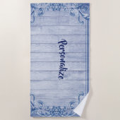 Serviette De Plage Cadre bleu vintage Personnaliser été (Devant)