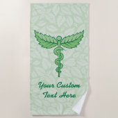 Serviette De Plage Caducée avec fond de feuilles (Devant)