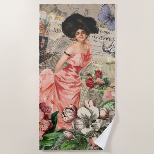 Serviette De Plage Café Lady Victorian Femme Rose Classy (Devant)