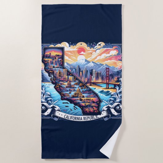 Serviette De Plage California Map Vector Art (Devant)