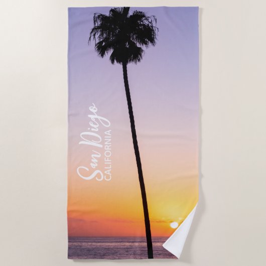 Serviette De Plage California Palm Tree Beach Sunset San Diego (Devant)