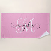 Serviette De Plage Calligraphie de fille Monogramme rose clair (Devant)