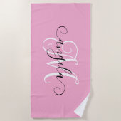 Serviette De Plage Calligraphie de fille Monogramme rose clair (Devant)