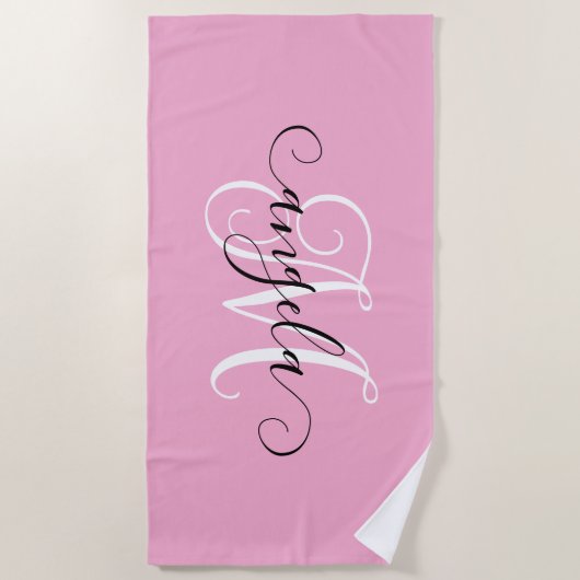 Serviette De Plage Calligraphie de fille Monogramme rose clair (Devant)