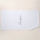 Serviette De Plage Calligraphie Elégant Noir Blanc Plaine Nom simple (Devant)