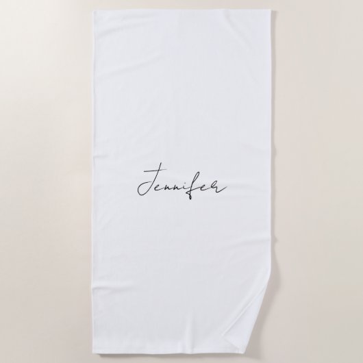 Serviette De Plage Calligraphie Elégant Noir Blanc Plaine Nom simple (Devant)