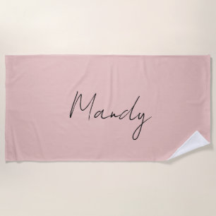 Serviette De Plage Calligraphie Élégant Rose Or Plaine Nom simple