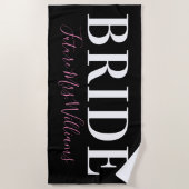 Serviette De Plage Calligraphie Future Mme Nom Mariée Rose Noir (Devant)