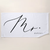 Serviette De Plage Calligraphie moderne M. Hubby Lune de miel (Devant)