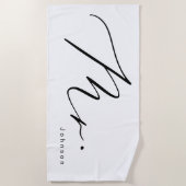 Serviette De Plage Calligraphie moderne M. Hubby Lune de miel (Devant)