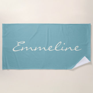 Serviette De Plage Calligraphie moderne minimaliste Nom bleu sarcelle