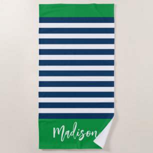 Serviette De Plage Calligraphie verte de la marine de triage nautique