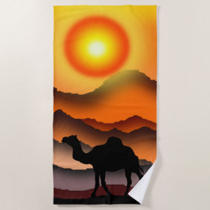Serviette De Plage Camel Silhouette dans le désert Sunset Beach Servi