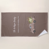 Serviette De Plage Camion Brown fleurs ferme nom de famille (Devant)