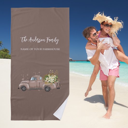 Serviette De Plage Camion Brown fleurs ferme nom de famille