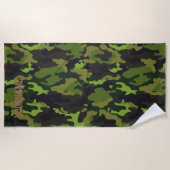 Serviette De Plage Camo Camouflage - Ajouter Votre Nom - Vert & Gris (Devant)