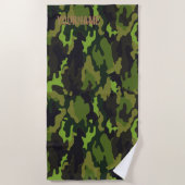 Serviette De Plage Camo Camouflage - Ajouter Votre Nom - Vert & Gris (Devant)