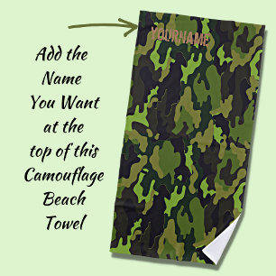 Serviette De Plage Camo Camouflage - Ajouter Votre Nom - Vert & Gris
