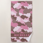 Serviette De Plage Camouflage rose Monogramme (Devant)