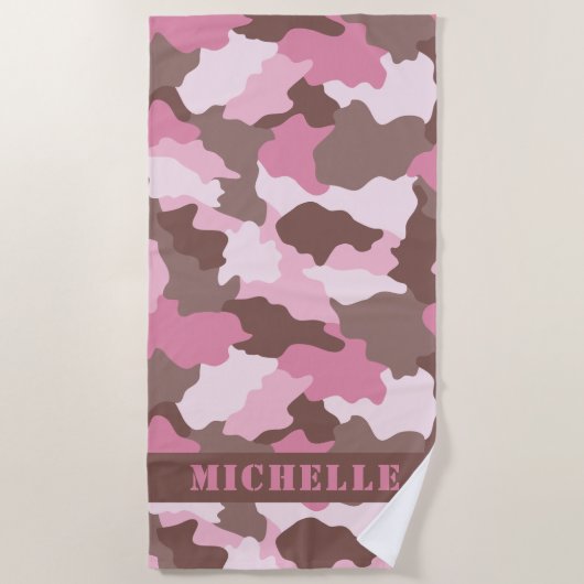 Serviette De Plage Camouflage rose Monogramme (Devant)