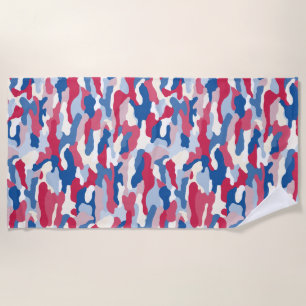 Serviette De Plage Camouflage rouge blanc et bleu